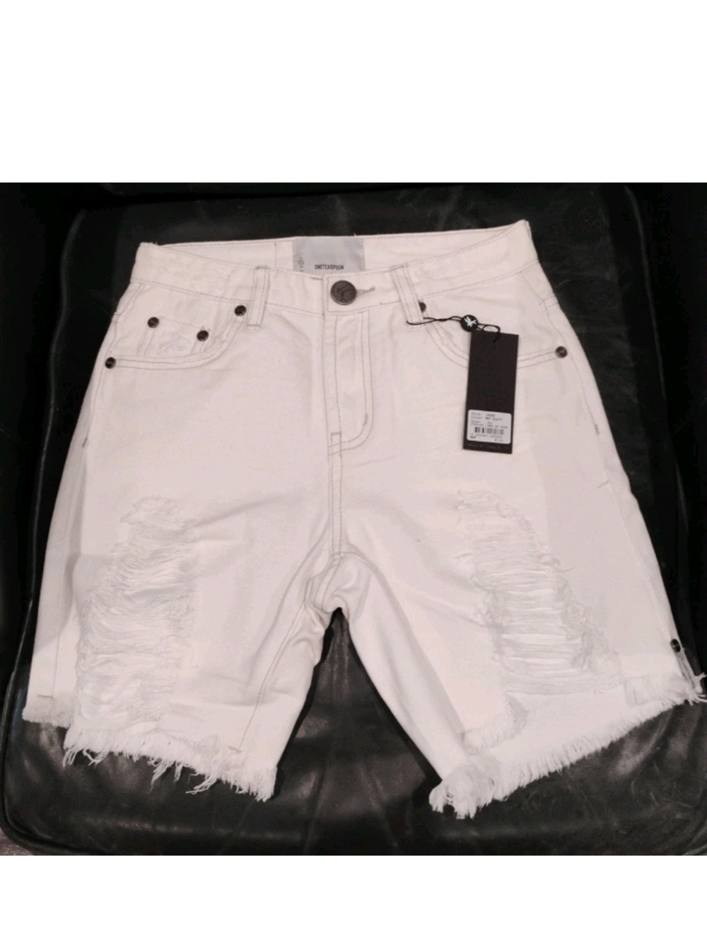 One Teaspoon Stevie White Ripped Bermuda Denim Shorts Women's Size 23 New